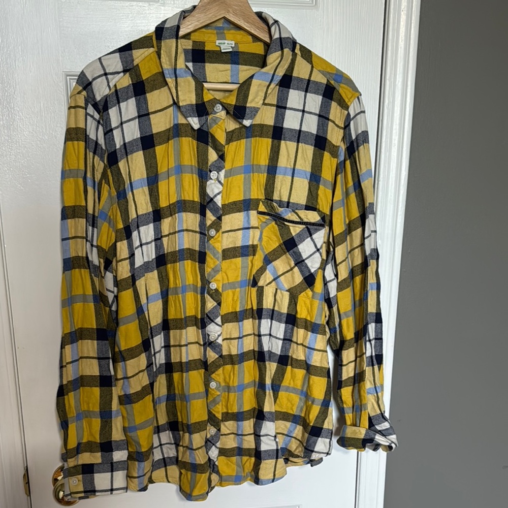 Aerie Yellow and Blue Plaid Shirt
